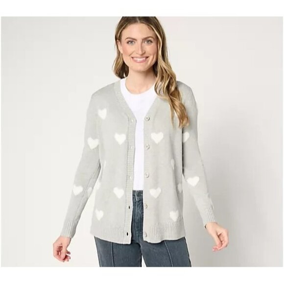 Belle by Kim Gravel Sweaters - Belle by Kim Gravel Fuzzy Heart Cardigan Heather Grey X-Small A676921